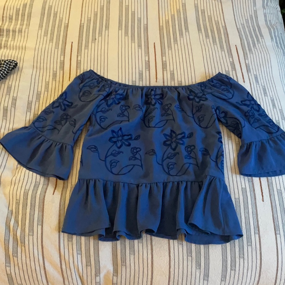 Blue Floral Off the Shoulder Top